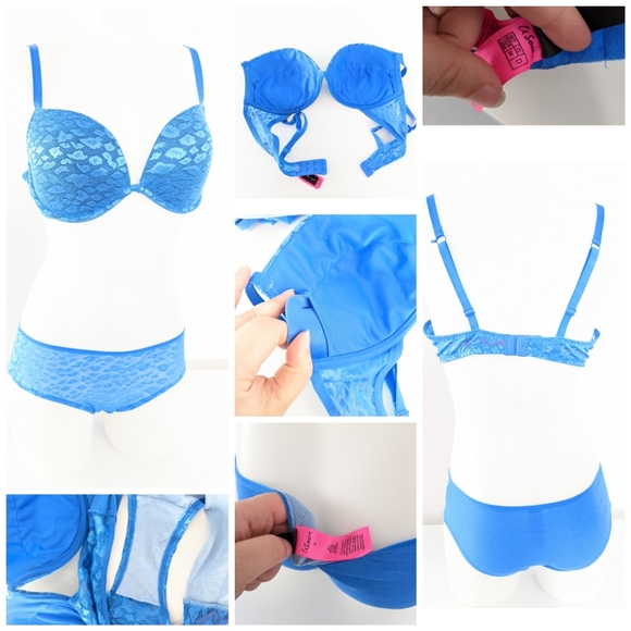 34D Show Off Bra Set Ocean Blue Removable Pad Sz M - Picture 1 of 1